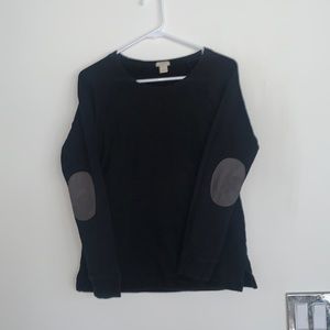 Womens JCrew black Crewneck sweatshirt with grey elbow patches- S